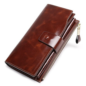 Vintage Luxury Women Wallets Genuine Leather Long Zipper Clutch Purse Large Capacity Card Holder Wallet