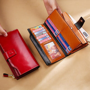Vintage Luxury Women Wallets Genuine Leather Long Zipper Clutch Purse Large Capacity Card Holder Wallet
