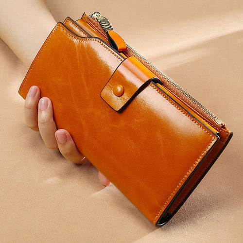 Vintage Luxury Women Wallets Genuine Leather Long Zipper Clutch Purse Large Capacity Card Holder Wallet