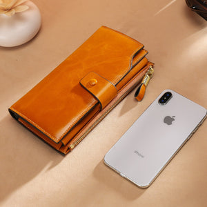 Vintage Luxury Women Wallets Genuine Leather Long Zipper Clutch Purse Large Capacity Card Holder Wallet