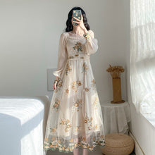 Load image into Gallery viewer, Vintage Mesh Fairy Dress Retro Embroidery Floral Petal Sleeve Ruffles Collar Casual Dresses For Party Night Vestido Festa