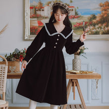 Load image into Gallery viewer, Vintage Niche Temperament Black Velvet Dress Female Long Sleeved 2021 Autumn New Ruffled Pleated Lapels Elegant Midi Dress Femme