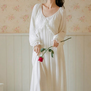 Vintage Nightgowns Modal Sexy Homewear Palace Nighty Women Patchwork Lace Sleepwear Hot Erotic Long White Nightwear Pink Nighty