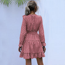 Load image into Gallery viewer, Vintage Polka Dot Ruffle Dress Women Casual Long Sleeve High Waist Sashes Dress 2021 Spring New Fashion Sweet A-Line Mini Dress