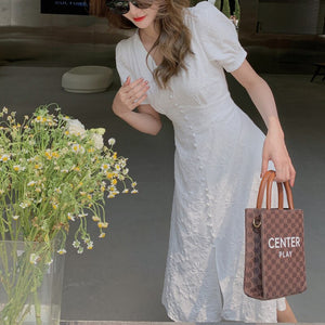 Vintage Solid Button Midi Dress Sexy Party Club Bodycon High Slit Dresses Women Summer Casual Vestido De Mujer 2021 Sundress New
