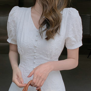 Vintage Solid Button Midi Dress Sexy Party Club Bodycon High Slit Dresses Women Summer Casual Vestido De Mujer 2021 Sundress New