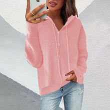 Load image into Gallery viewer, Vintage Solid Women Blouse Autumn Fashion Cardigan Elegant V Neck Long Sleeve Button Hooded Casual Lady Office Shirts Loose Tops