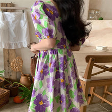 Load image into Gallery viewer, Vintage Square Neck Puff Sleeve Floral Women's Dress Slim Waist Loose Korean Style Robe Femme Elegant Sweet Summer 2022 Vestidos
