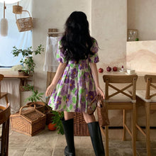 Load image into Gallery viewer, Vintage Square Neck Puff Sleeve Floral Women's Dress Slim Waist Loose Korean Style Robe Femme Elegant Sweet Summer 2022 Vestidos