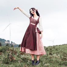 Load image into Gallery viewer, Vintage Style Prairie Chic Mori Girl Dress Cotton Linen Patchwork Plaid Retro Forest Women Maxi Dresses Vestidos Faldas Autumn