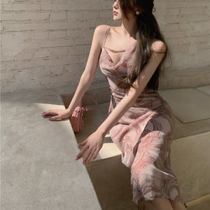 Vintage Summer Strap Dresses Women French Elegant Designer Sexy Slim Sleeveless Dresses Female Casual Outdoor Party Dress 2021