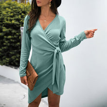 Load image into Gallery viewer, Vintage V-Neck Dress Sexy A-line Solid Mini Dress Women Long Sleeve Irregular Dress Office Party Lady Short Streetwear Vestidos