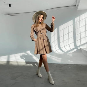 Vintage Women Corduroy Dress Casual Long Sleeve O neck Sashes A-line Mini Dress 2021 Autumn Winter Fashion Elegant Party Dresses