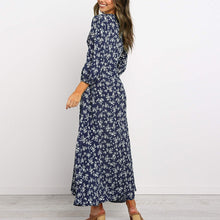 Load image into Gallery viewer, Vintage Women Long Dress V Neck Floral Print Woman Robe Female Lantern Sleeves Maxi Dress Autumn Buttons Female Vestidos Winter