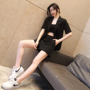 Vogue Loose Casual Shorts Blazer Suits Women's Sets 2 Pieces Short Sleeve Notched Collar Tops + Short Pants Business Outfits