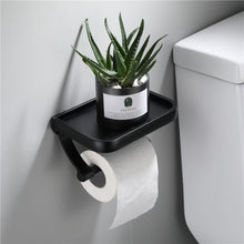 Load image into Gallery viewer, Wall Mounted Black Toilet Paper Holder Tissue Paper Holder Roll Holder With Phone Storage Shelf  Bathroom Accessories