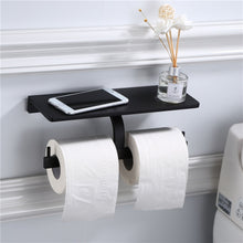 Load image into Gallery viewer, Wall Mounted Black Toilet Paper Holder Tissue Paper Holder Roll Holder With Phone Storage Shelf  Bathroom Accessories