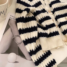 Load image into Gallery viewer, White Black Striped Short Cardigan Women Casual V Neck Slim Sweater Long Sleeve Button Crop Knit Top Autumn Winter 2021 Fashion