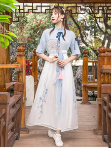 White China Han Element Clothing Blue Traditional Chinese Clothes Women Costume Hanfu Improved Pink Female Dynastie Tang Skirt