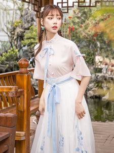 White China Han Element Clothing Blue Traditional Chinese Clothes Women Costume Hanfu Improved Pink Female Dynastie Tang Skirt