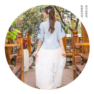 White China Han Element Clothing Blue Traditional Chinese Clothes Women Costume Hanfu Improved Pink Female Dynastie Tang Skirt