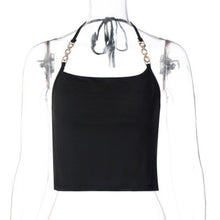 Load image into Gallery viewer, White Crop Top Womens Chain Stitching Halter Top Sleeveless Backless Sexy Tube Cami Female Summer Clothing Fashion Streetwear