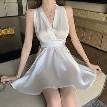 Load image into Gallery viewer, White Dress Women French Slim Sexy Backless V-neck Sleeveless Elegant Solid Dresses Ladies Summer Party Holiday Vestidos Woman