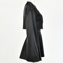 Load image into Gallery viewer, White Elegant Satin 2 Two Piece Set Women Lantern Long Sleeve Crop Tops Cardigan Sexy High Waist Mini Tennis Sport Skirts New