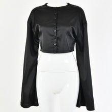 Load image into Gallery viewer, White Elegant Satin Crop Top And Skirt 2 Two-Piece Set Women Lantern Long Sleeves Cardigan Sexy High Waist Mini Skirts 2021 Suit