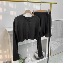 Load image into Gallery viewer, White Elegant Satin Crop Top And Skirt 2 Two-Piece Set Women Lantern Long Sleeves Cardigan Sexy High Waist Mini Skirts Suit 2021