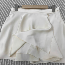 Load image into Gallery viewer, White Elegant Satin Crop Top And Skirt 2 Two-Piece Set Women Lantern Long Sleeves Cardigan Sexy High Waist Mini Skirts Suit 2021