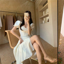 Load image into Gallery viewer, White Elegant Split Dress Women Summer Korean V-Neck Sweet Sexy Midi Dress Female Puff Sleeve Japanese Strapless Party Dress