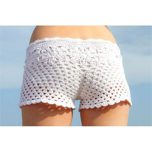 White Knitted Crochet Shorts Women Fashion 2022 Summer See-through Elastic Waist Shorts Beach Tight Shorts Bikini Bottom