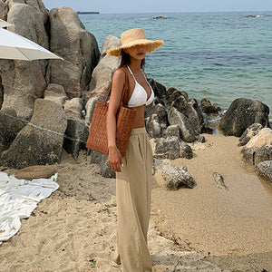 White Knitted Swimsuit Female Two-piece Bikini Sexy Backless Swimwear Low Waist Bandage Bathsuit Summer Beach Biquinis Pad