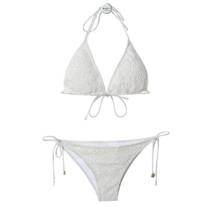 White Knitted Swimsuit Female Two-piece Bikini Sexy Backless Swimwear Low Waist Bandage Bathsuit Summer Beach Biquinis Pad