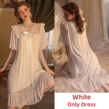 Load image into Gallery viewer, White Long Silk Robes for Women Sleepwear Victorian Dress Pamajas Set Lace Nightgown Camisole Backless Sleep Tops Sexy Lingerie