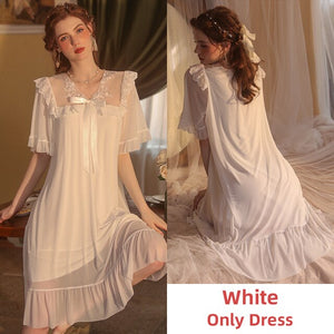 White Long Silk Robes for Women Sleepwear Victorian Dress Pamajas Set Lace Nightgown Camisole Backless Sleep Tops Sexy Lingerie