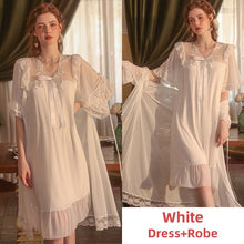 Load image into Gallery viewer, White Long Silk Robes for Women Sleepwear Victorian Dress Pamajas Set Lace Nightgown Camisole Backless Sleep Tops Sexy Lingerie