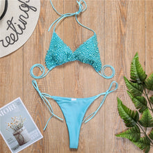 Load image into Gallery viewer, White Pearl Bikini 2021 mujer Sexy Backless Lace-up Swimsuit Pink Micro Mini Beach Swimwear Women  2 Pieces Thong Bikini Sets
