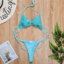 Load image into Gallery viewer, White Pearl Bikini 2021 mujer Sexy Backless Lace-up Swimsuit Pink Micro Mini Beach Swimwear Women  2 Pieces Thong Bikini Sets