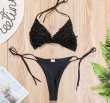 Load image into Gallery viewer, White Pearl Bikini 2021 mujer Sexy Backless Lace-up Swimsuit Pink Micro Mini Beach Swimwear Women  2 Pieces Thong Bikini Sets