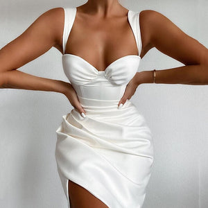 White Pleated Summer Sexy Dress For Women Sleeveless Midi Party Dresses Vestidos Backless Night Elegant Sexy Dress 2021 New