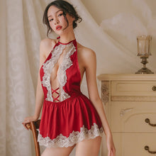 Load image into Gallery viewer, White Red Black High Quality Household Nightgown Sexy Lace Temptation Lingerie Women Halter Backless Nightwear Sleeping Dress