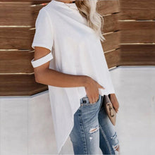 Load image into Gallery viewer, White Shirt Women Summer Autumn 2021 New Arrival Fashion Short Sleeve Casual Blouses Ladies Asymmetrical Top Autumn Blusas