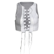 Load image into Gallery viewer, White Sleeveless Urban Cropped Sexy Halter Rhombus Crop Tops for Women Rave Festival Backless Lacing Cropped Feminino Tops