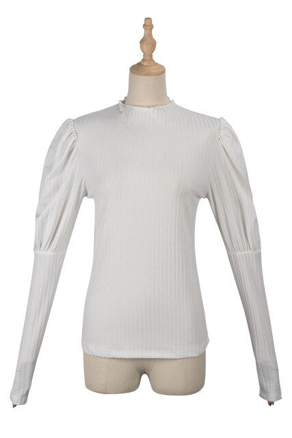 White Women Blouse Fashion Half-high Collar Casual Office Lady Shirts Vintage Bottoming Slim Long Sleeve Blouses Tops Streetwear