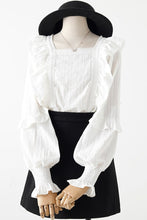 Load image into Gallery viewer, White Women Blouse Square Collar Ruffles Long-Sleeved Loose Elegant Office Lady Pulls Outwear Tops