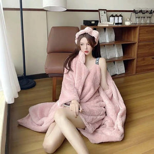 Winter Flannel Pajamas Set For Women Thick Warm Sleepwear Nightgown With Pants Long-Sleeved Cardigan Pyjamas Homewear Clothes