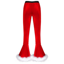 Load image into Gallery viewer, Winter High Waist Flared Pants Casual Faux Fur Adorned Bell Bottoms Trousers Women Vintage Velvet Christmas Pants Sweatpant