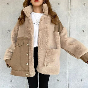 Winter Jacket Warm Coats Women Autumn Fashion Patchwork Buttons Pocket Office Lady Casual Outwear Japan Lazy Female Overcoat New